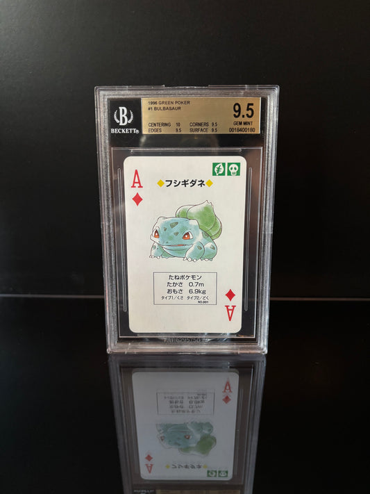 Bulbasaur Ace 1996 Green Poker Set Pokemon Card. Beckett BGS 9.5 GEM MINT