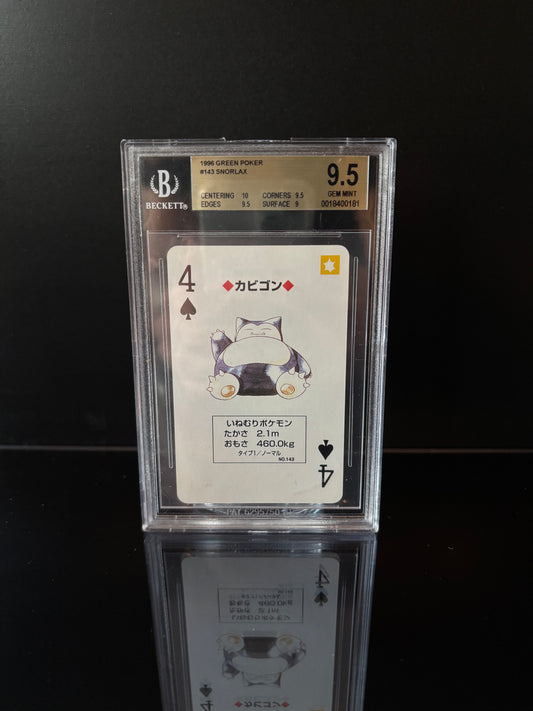 Snorlax 1996 GREEN Poker Set Pokemon Card. Beckett 9.5 GEM MINT
