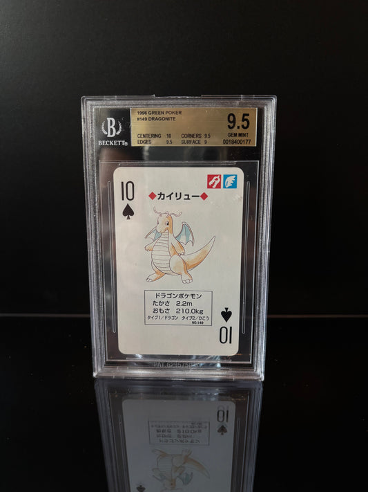 Dragonite 1996 GREEN Poker Set Pokemon Card. Beckett 9.5 GEM MINT