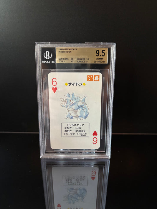 Rhydon 1996 GREEN Poker Set Pokemon Card. Beckett 9.5 GEM MINT