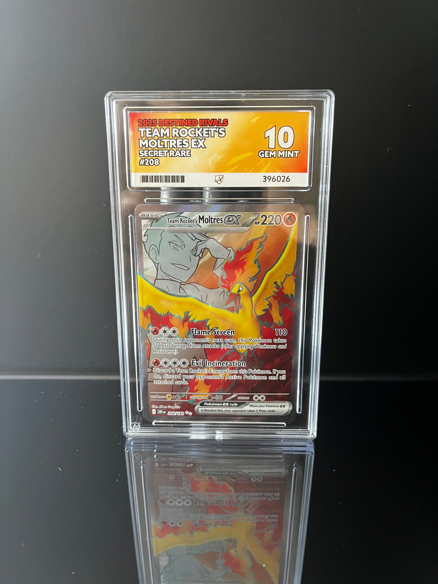 Team Rocket's Moltres ex #208 Pokemon Destined Rivals ACE GEM MINT 10