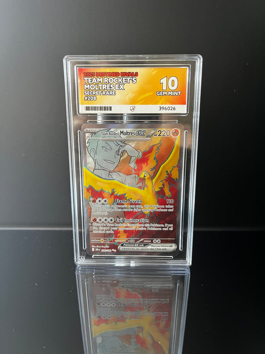 Team Rocket's Moltres ex #208 Pokemon Destined Rivals ACE GEM MINT 10